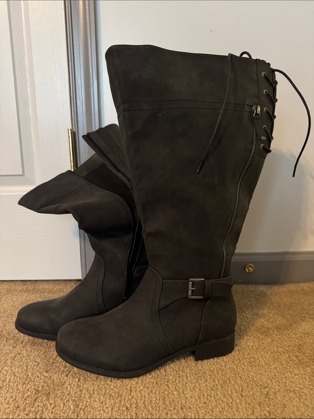 Torrid Women's Lace-Up Wide-Calf Buckle Boots in Black